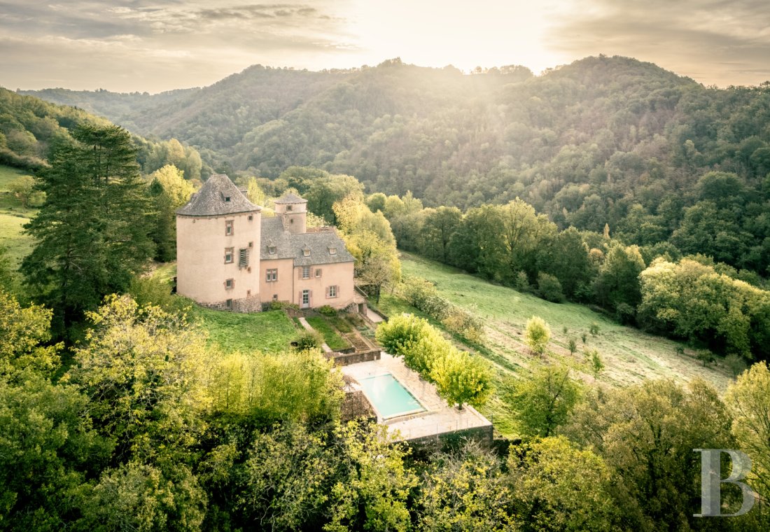 châteaux à vendre - midi-pyrenees - Entre Conques et Espalion, en lisière d’un village historique, un château et son donjon médiéval rénovés font face à un admirable point de vue et s'entourent de 15 ha de terres libres